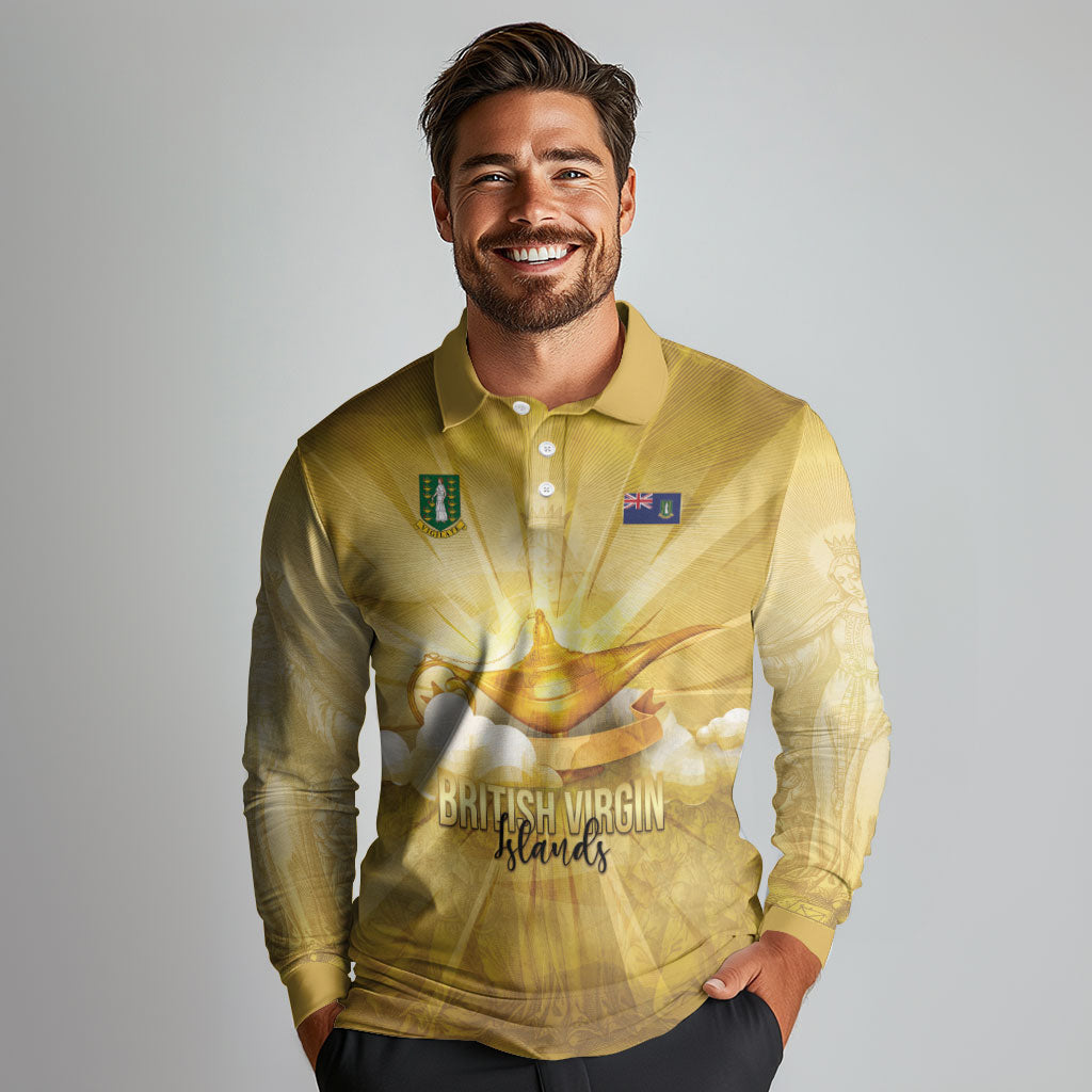 Personalised British Virgin Islands Long Sleeve Polo Shirt Vintage Gold Oil Lamp