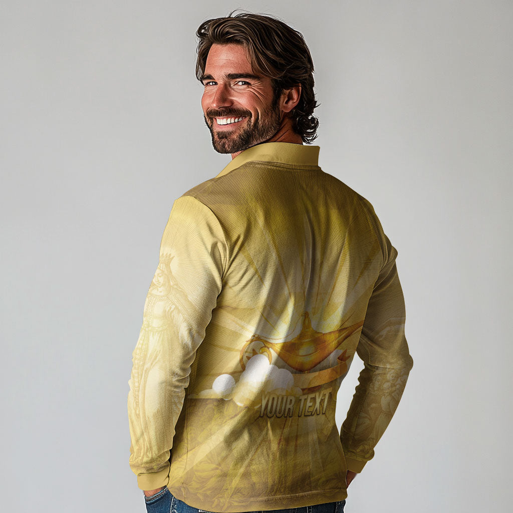 Personalised British Virgin Islands Long Sleeve Polo Shirt Vintage Gold Oil Lamp