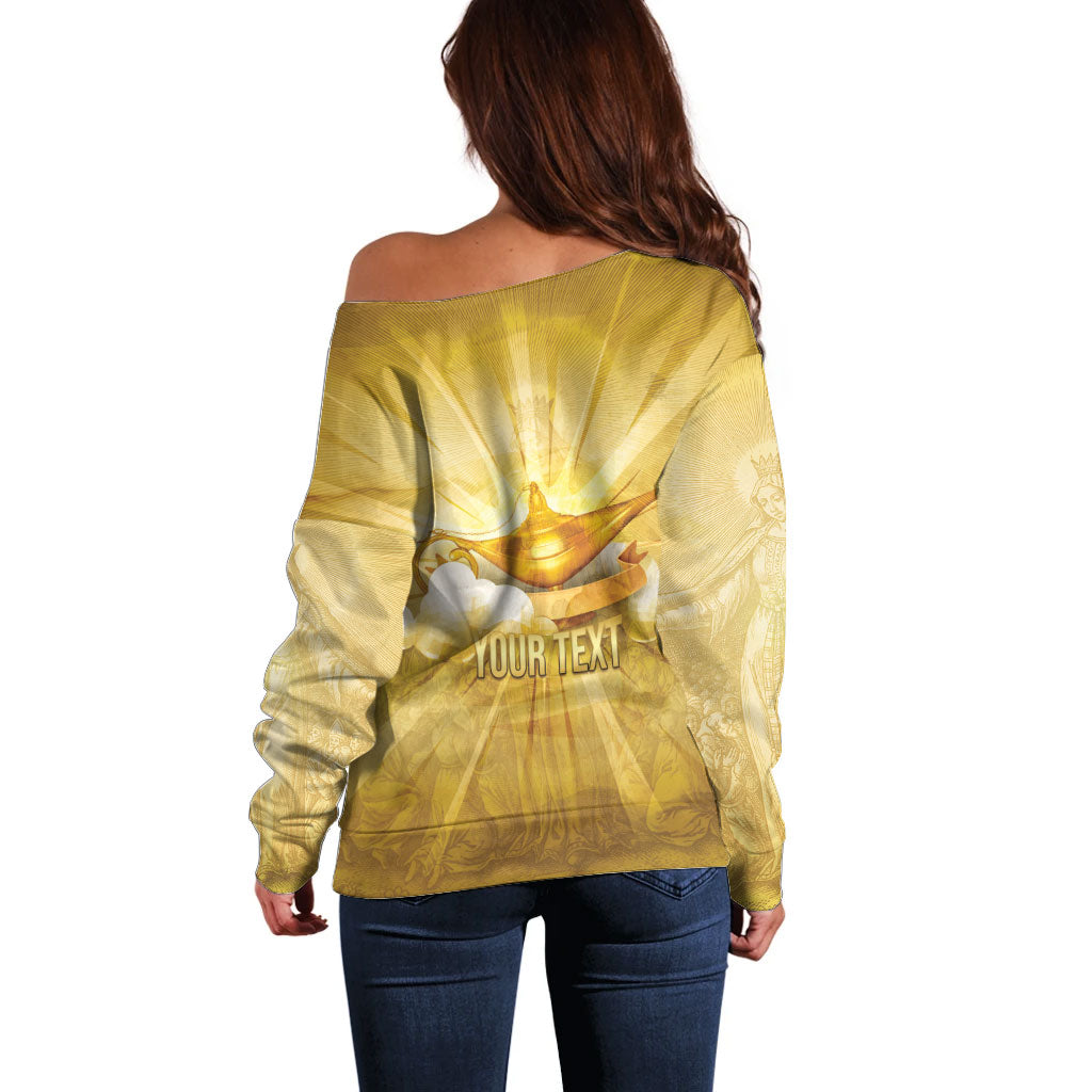 Personalised British Virgin Islands Off Shoulder Sweater Vintage Gold Oil Lamp