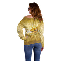 Personalised British Virgin Islands Off Shoulder Sweater Vintage Gold Oil Lamp