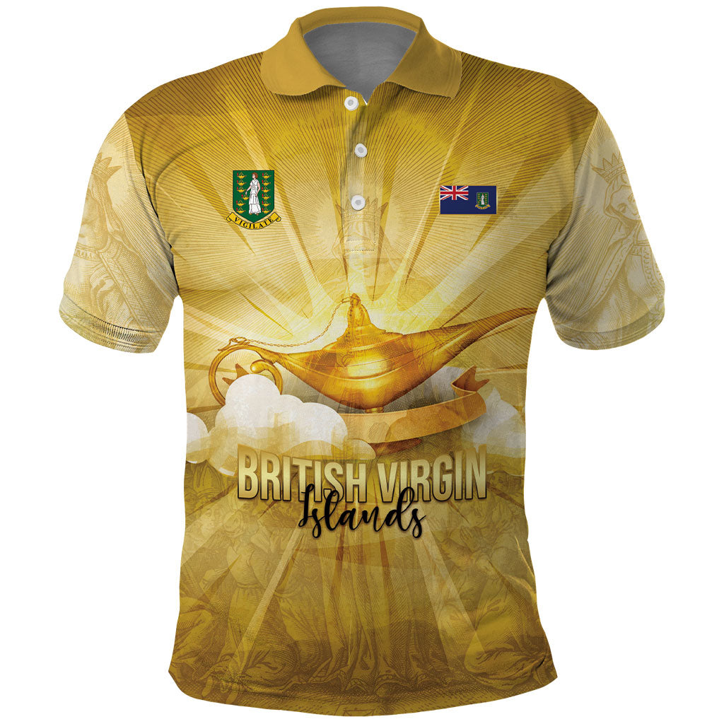 Personalised British Virgin Islands Polo Shirt Vintage Gold Oil Lamp