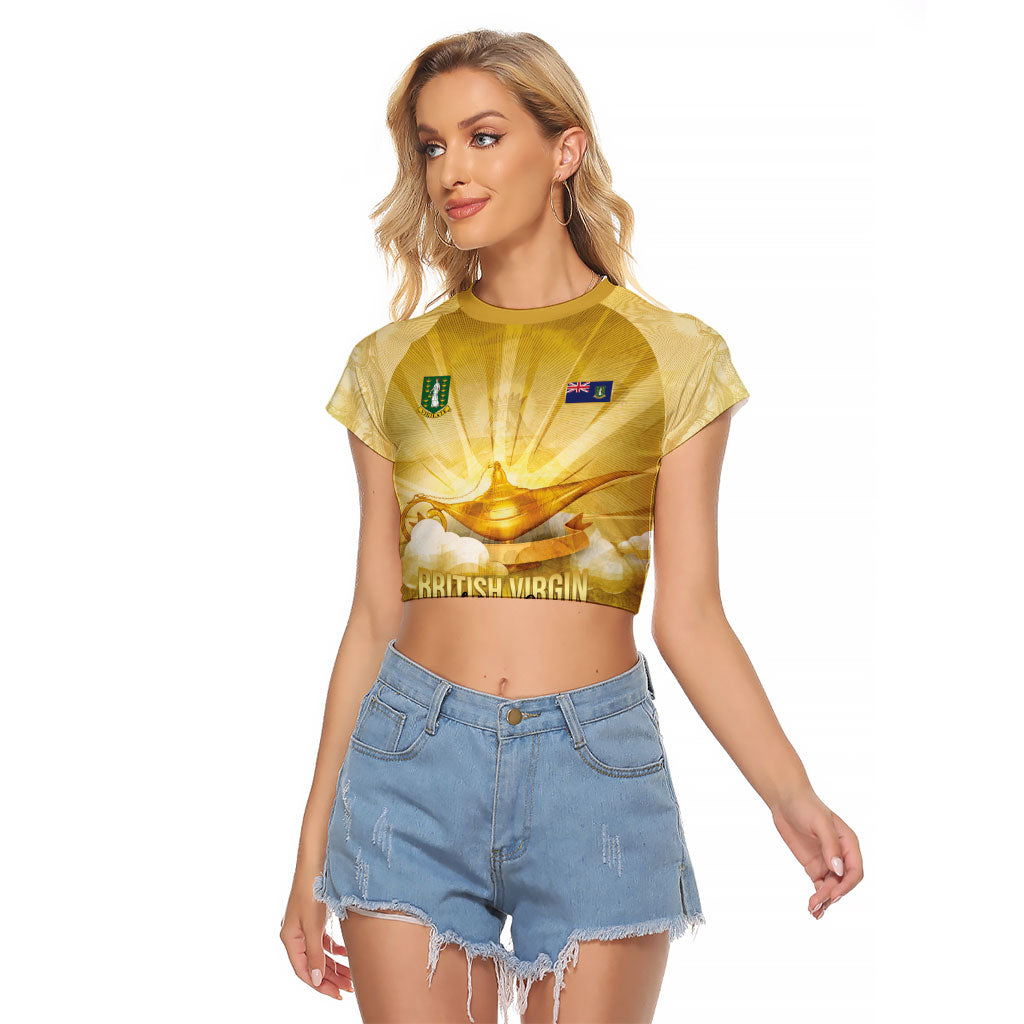 Personalised British Virgin Islands Raglan Cropped T Shirt Vintage Gold Oil Lamp