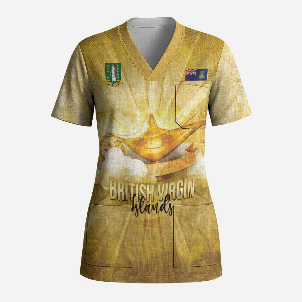Personalised British Virgin Islands Scrub Top Vintage Gold Oil Lamp