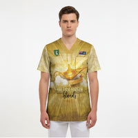 Personalised British Virgin Islands Scrub Top Vintage Gold Oil Lamp
