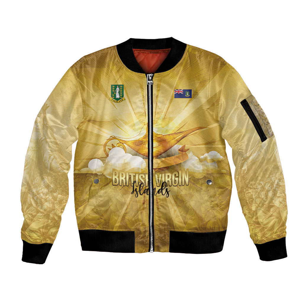 Personalised British Virgin Islands Sleeve Zip Bomber Jacket Vintage Gold Oil Lamp
