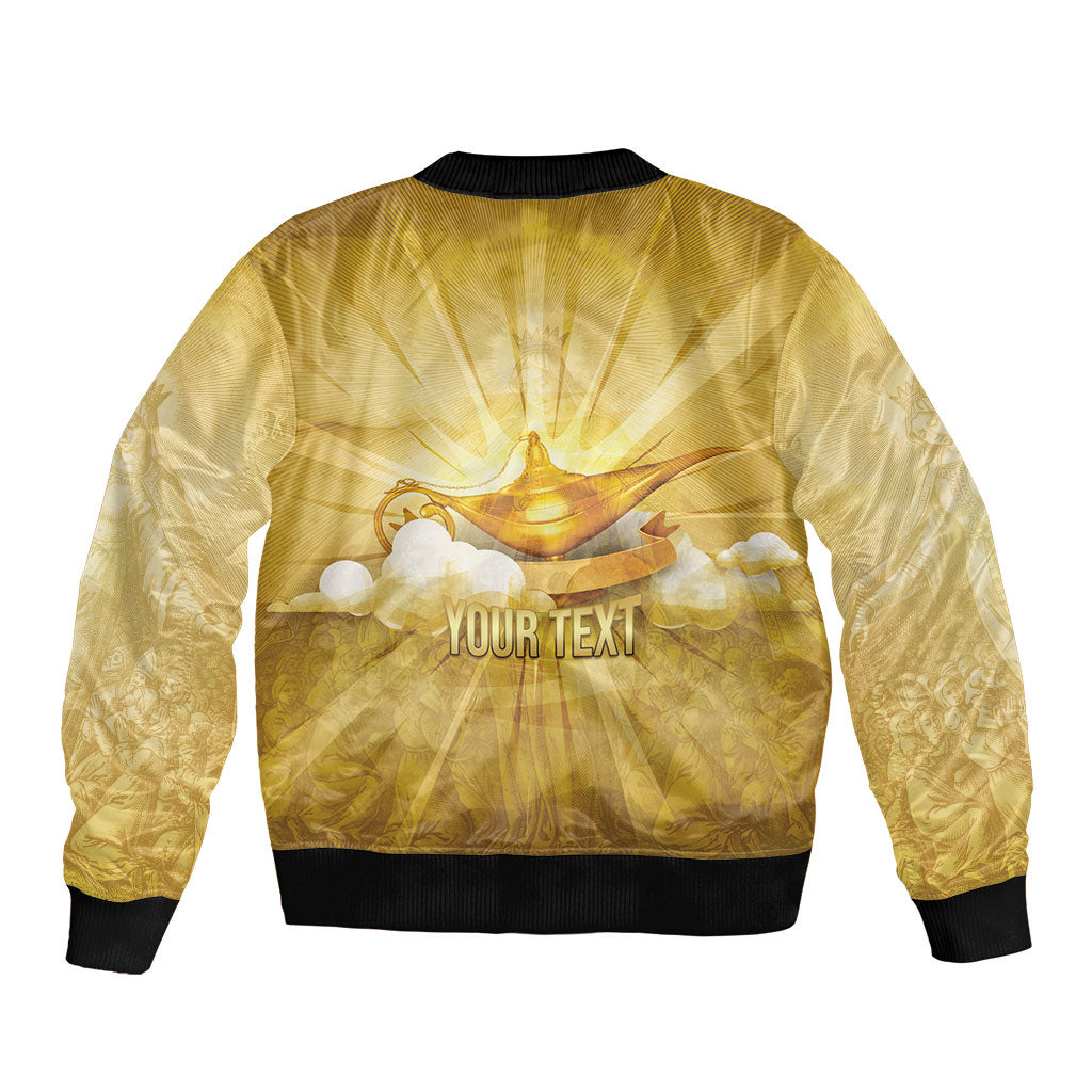 Personalised British Virgin Islands Sleeve Zip Bomber Jacket Vintage Gold Oil Lamp