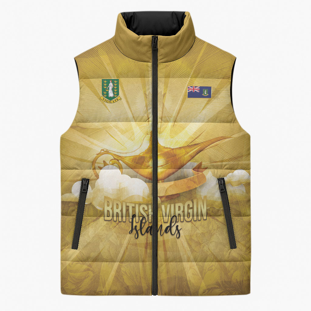 Personalised British Virgin Islands Sleeveless Puffer Jacket Vintage Gold Oil Lamp