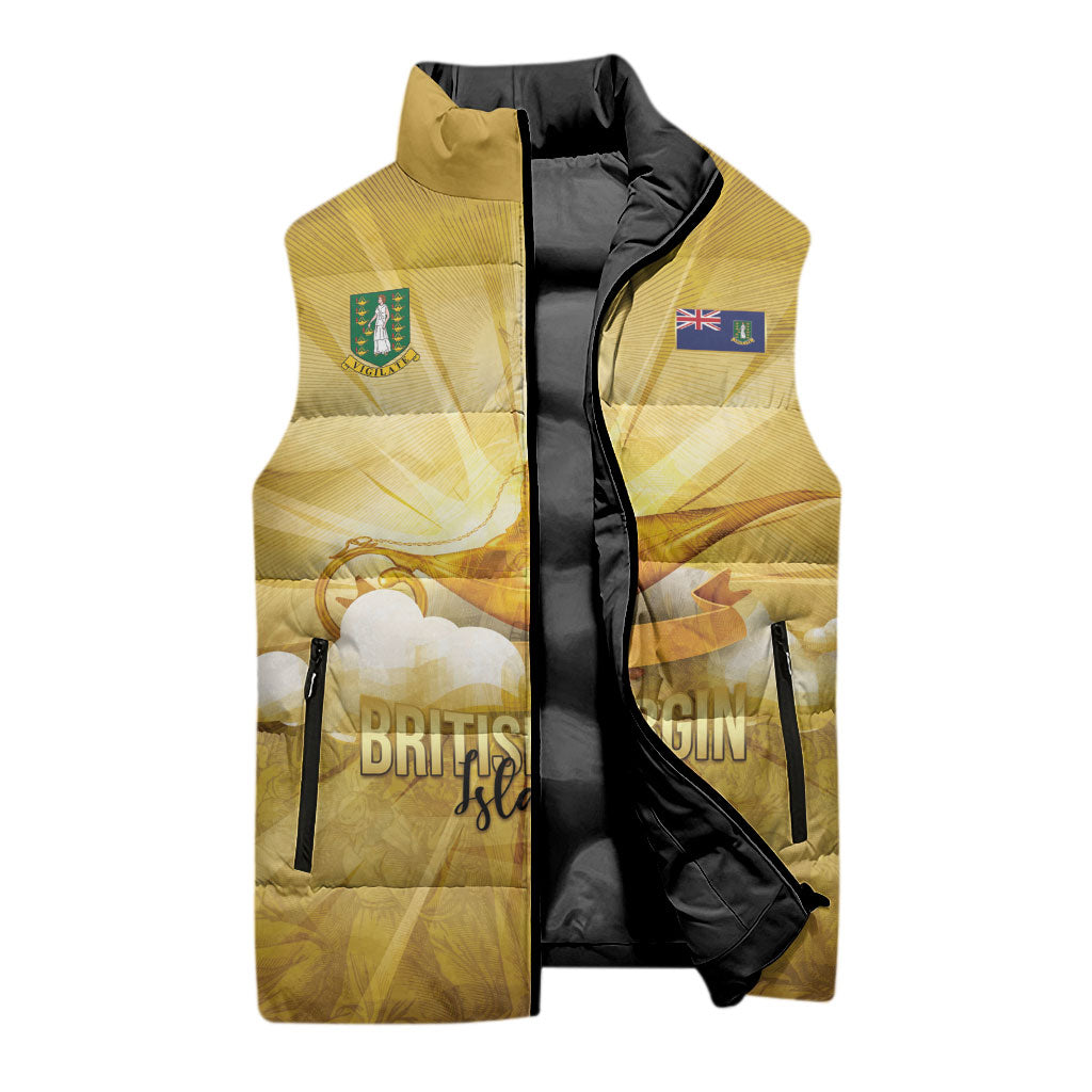 Personalised British Virgin Islands Sleeveless Puffer Jacket Vintage Gold Oil Lamp
