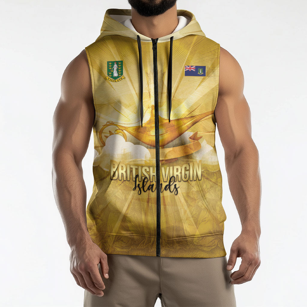 Personalised British Virgin Islands Sleeveless Zip Hoodie Vintage Gold Oil Lamp