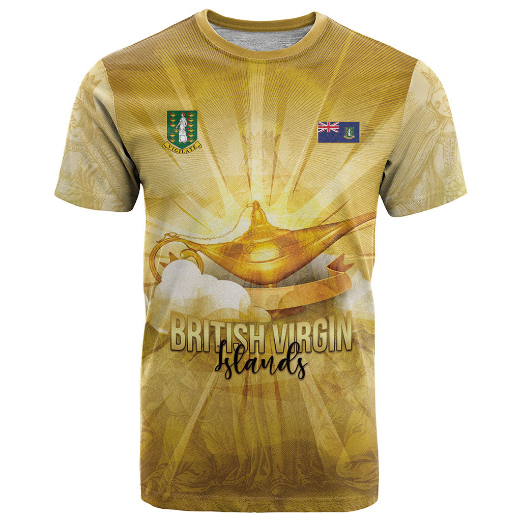 Personalised British Virgin Islands T Shirt Vintage Gold Oil Lamp