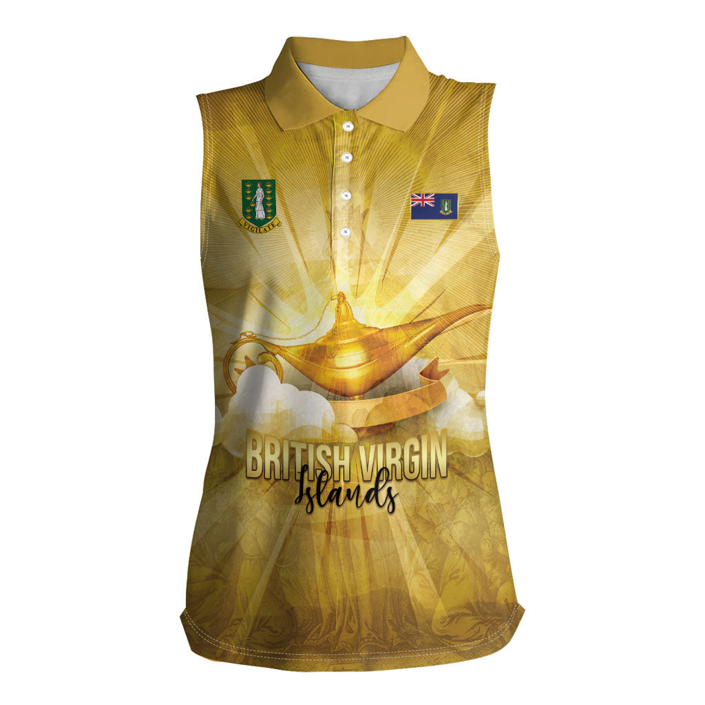 Personalised British Virgin Islands Women Sleeveless Polo Shirt Vintage Gold Oil Lamp