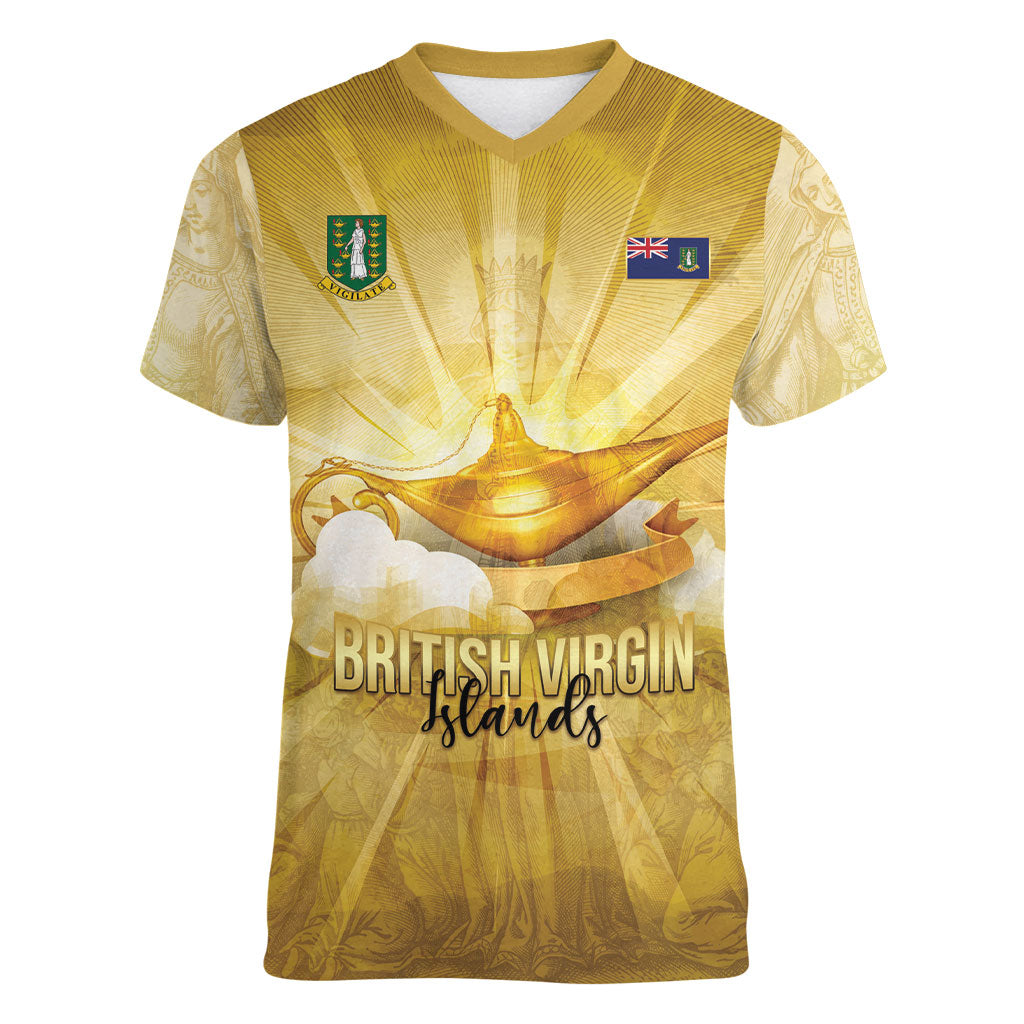 Personalised British Virgin Islands Women V-Neck T-Shirt Vintage Gold Oil Lamp