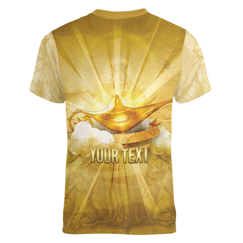 Personalised British Virgin Islands Women V-Neck T-Shirt Vintage Gold Oil Lamp