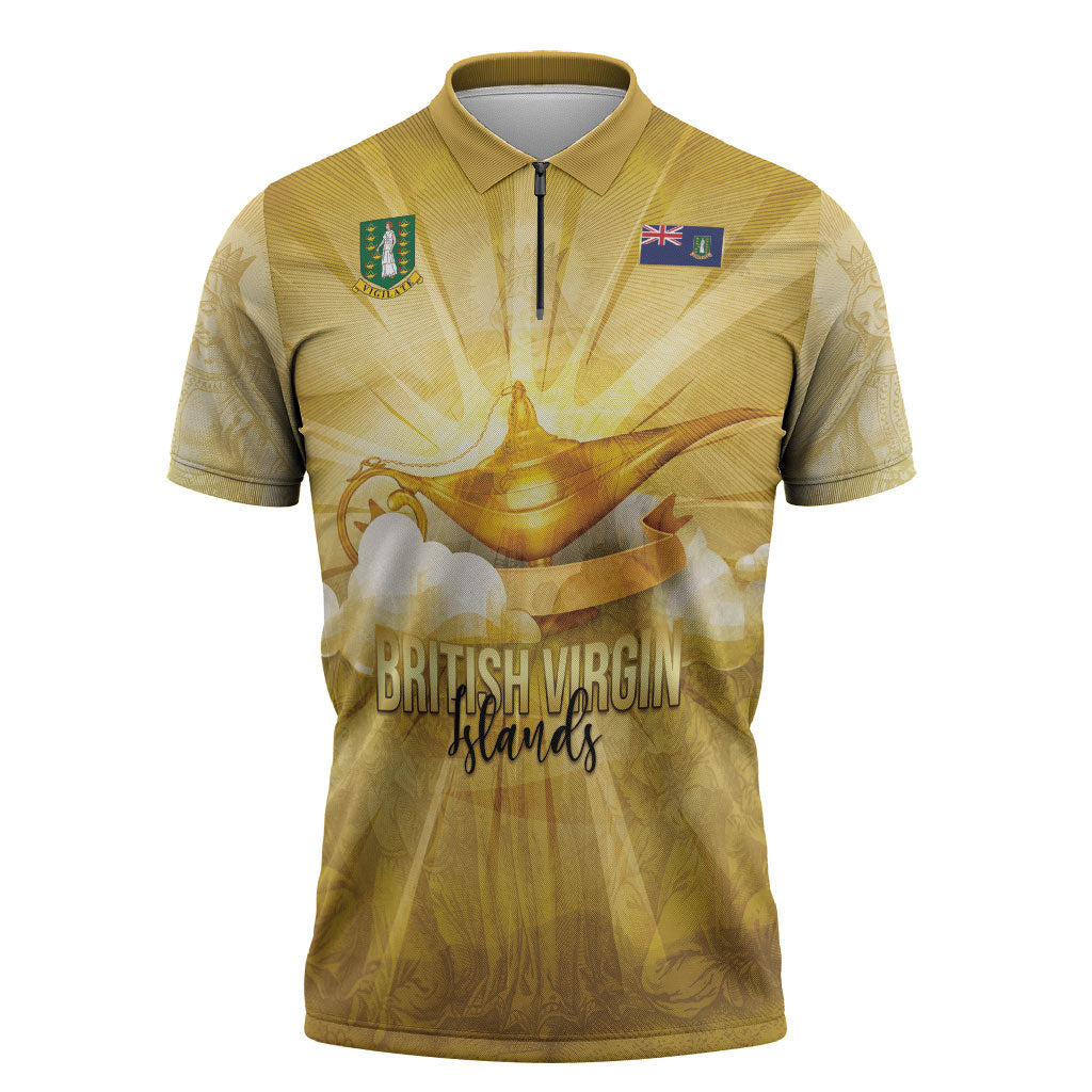 Personalised British Virgin Islands Zipper Polo Shirt Vintage Gold Oil Lamp