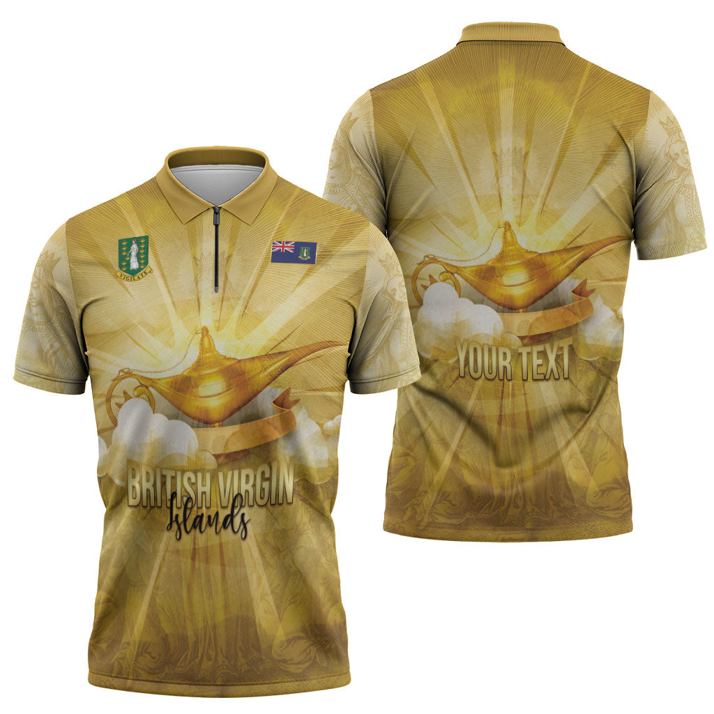 Personalised British Virgin Islands Zipper Polo Shirt Vintage Gold Oil Lamp