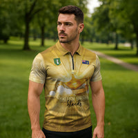 Personalised British Virgin Islands Zipper Polo Shirt Vintage Gold Oil Lamp