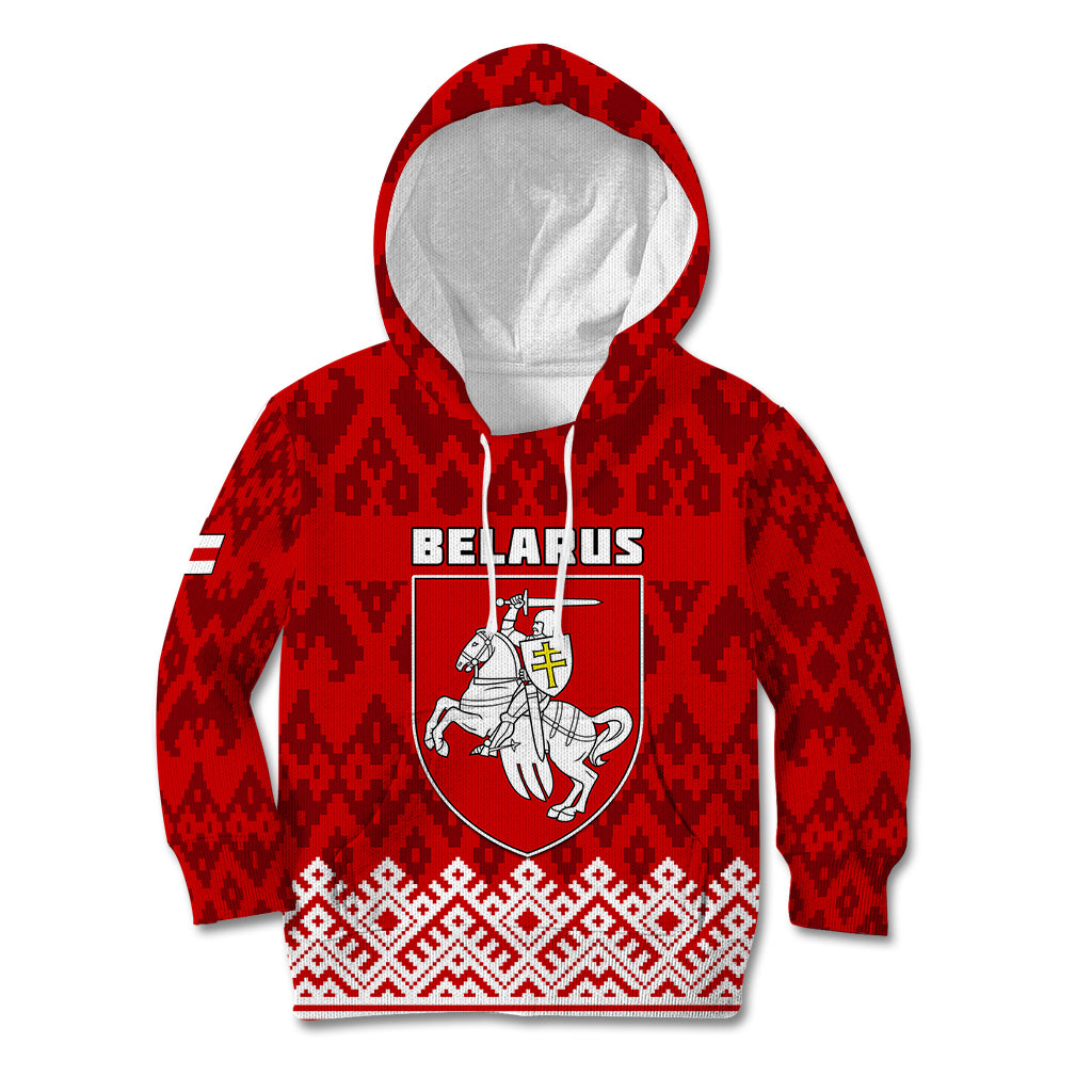 Custom Belarus 1991 Kid Hoodie Belarusian Coat Of Arms Mix Folk Pattern - Wonder Print Shop