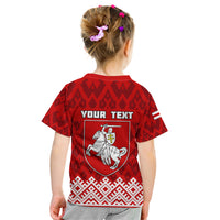 Custom Belarus 1991 Kid T Shirt Belarusian Coat Of Arms Mix Folk Pattern - Wonder Print Shop