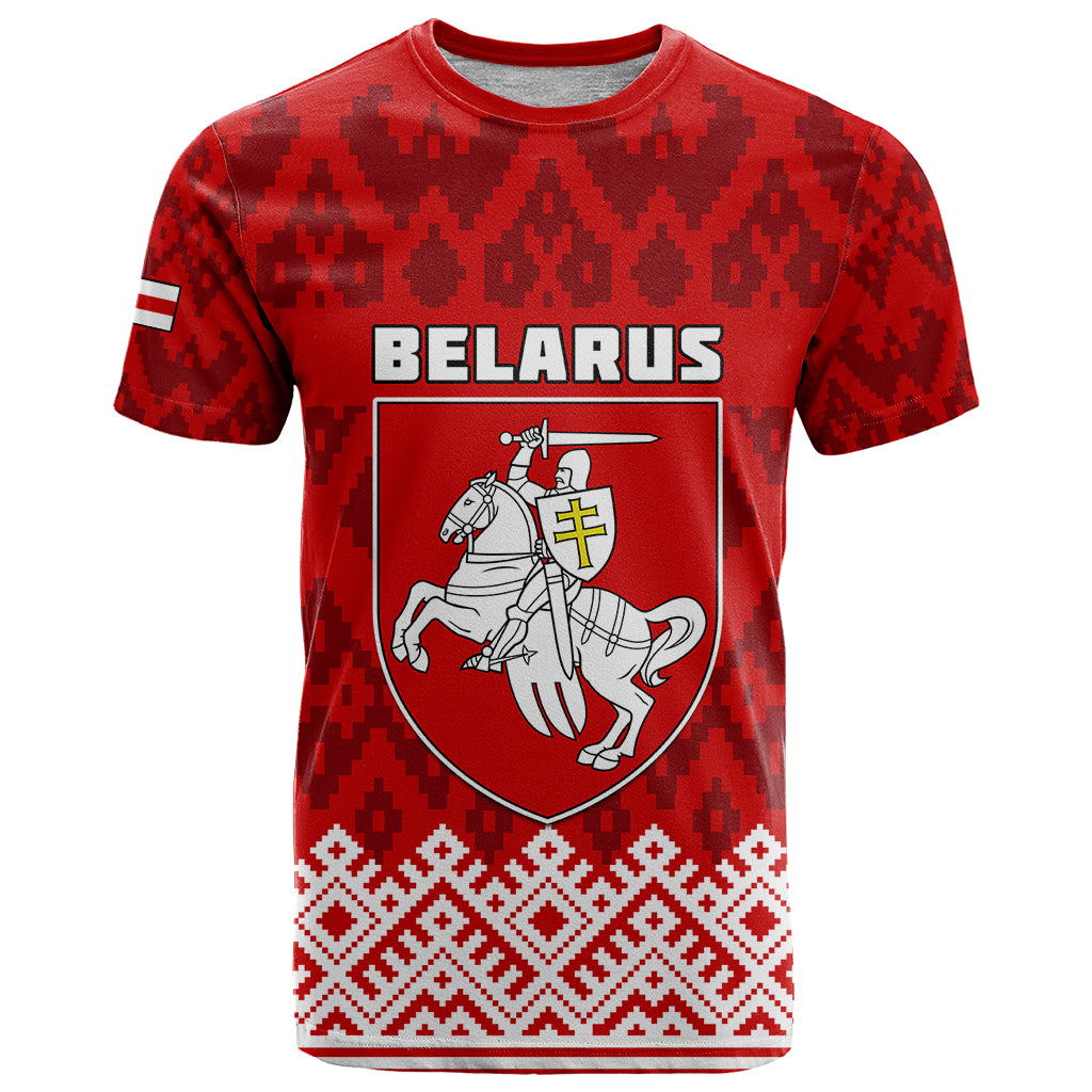 Custom Belarus 1991 T Shirt Belarusian Coat Of Arms Mix Folk Pattern - Wonder Print Shop