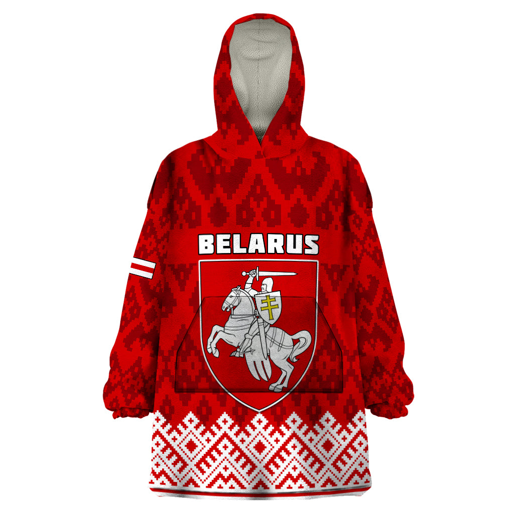 Custom Belarus 1991 Wearable Blanket Hoodie Belarusian Coat Of Arms Mix Folk Pattern - Wonder Print Shop