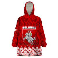 Custom Belarus 1991 Wearable Blanket Hoodie Belarusian Coat Of Arms Mix Folk Pattern - Wonder Print Shop