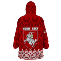 Custom Belarus 1991 Wearable Blanket Hoodie Belarusian Coat Of Arms Mix Folk Pattern - Wonder Print Shop