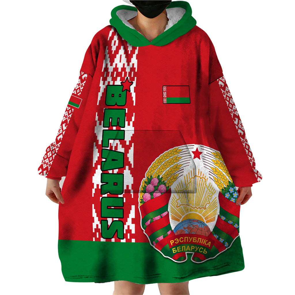 Belarus Wearable Blanket Hoodie Belarusian Coat Of Arms Flag Style - Wonder Print Shop