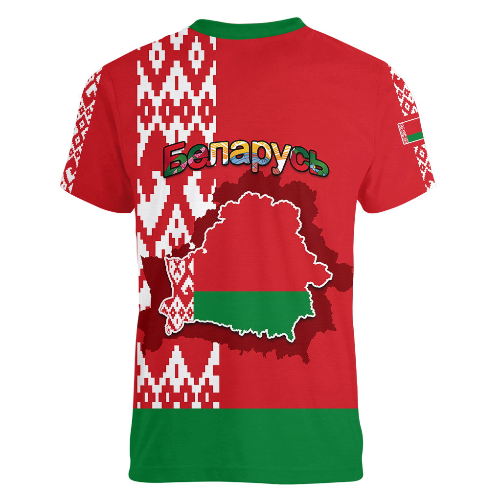 Belarus Women V Neck T Shirt Belarusian Coat Of Arms Flag Style - Wonder Print Shop