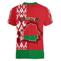 Belarus Women V Neck T Shirt Belarusian Coat Of Arms Flag Style - Wonder Print Shop