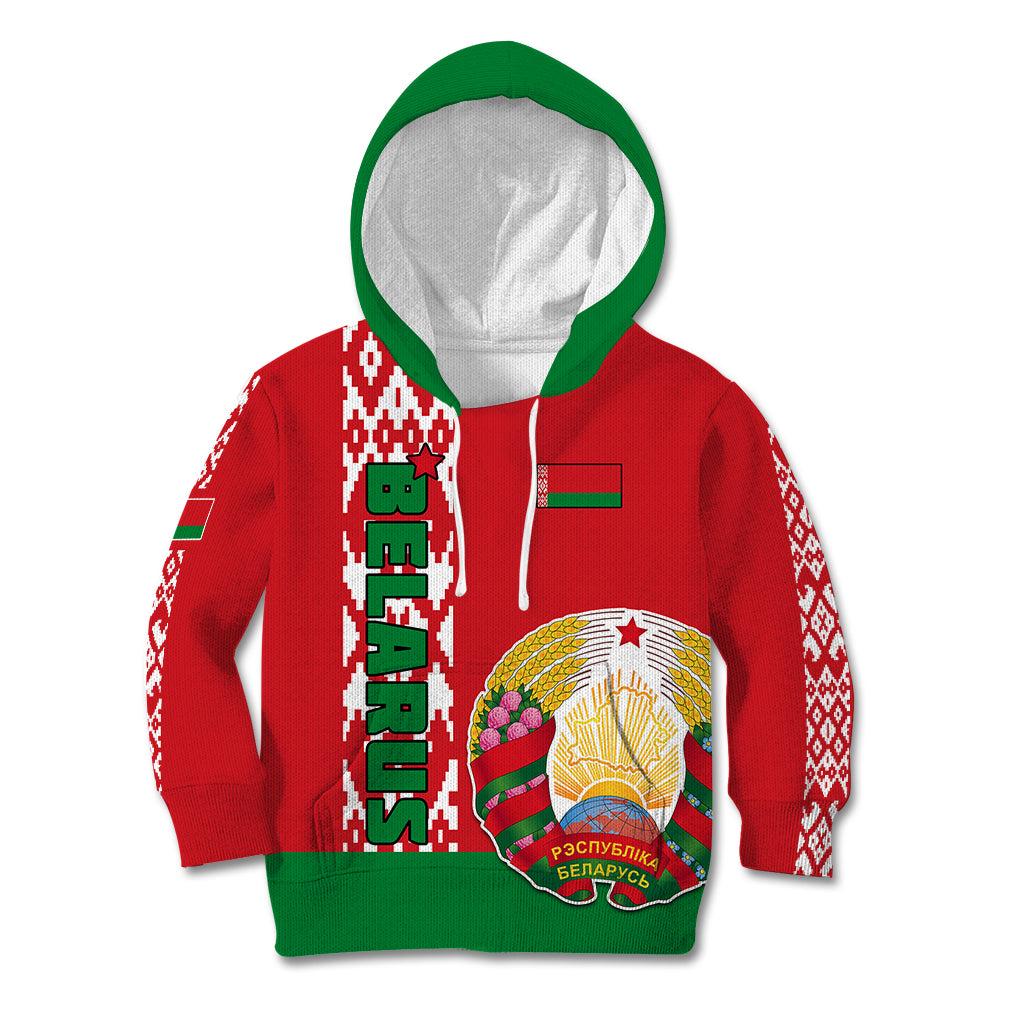 Custom Belarus Kid Hoodie Belarusian Coat Of Arms Flag Style - Wonder Print Shop