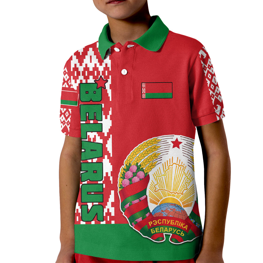 Custom Belarus Kid Polo Shirt Belarusian Coat Of Arms Flag Style - Wonder Print Shop