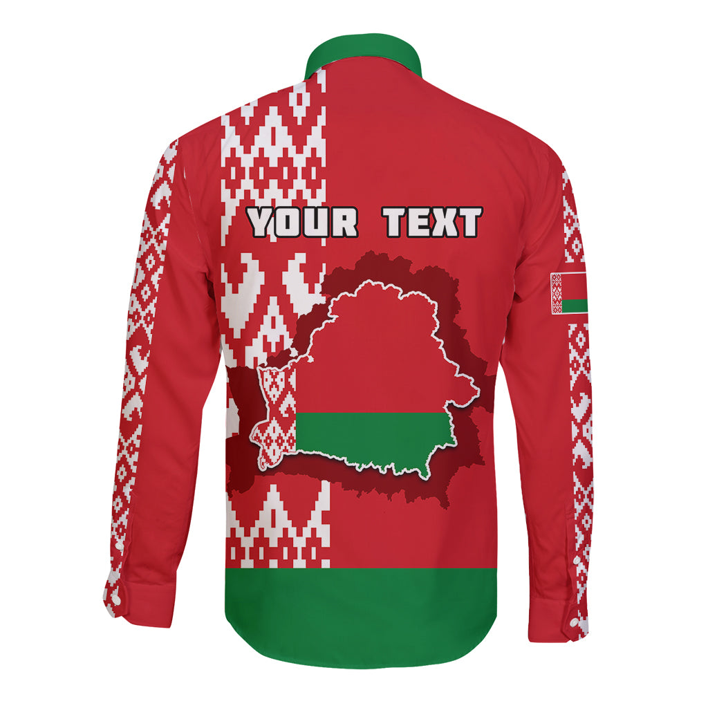 Custom Belarus Long Sleeve Button Shirt Belarusian Coat Of Arms Flag Style - Wonder Print Shop