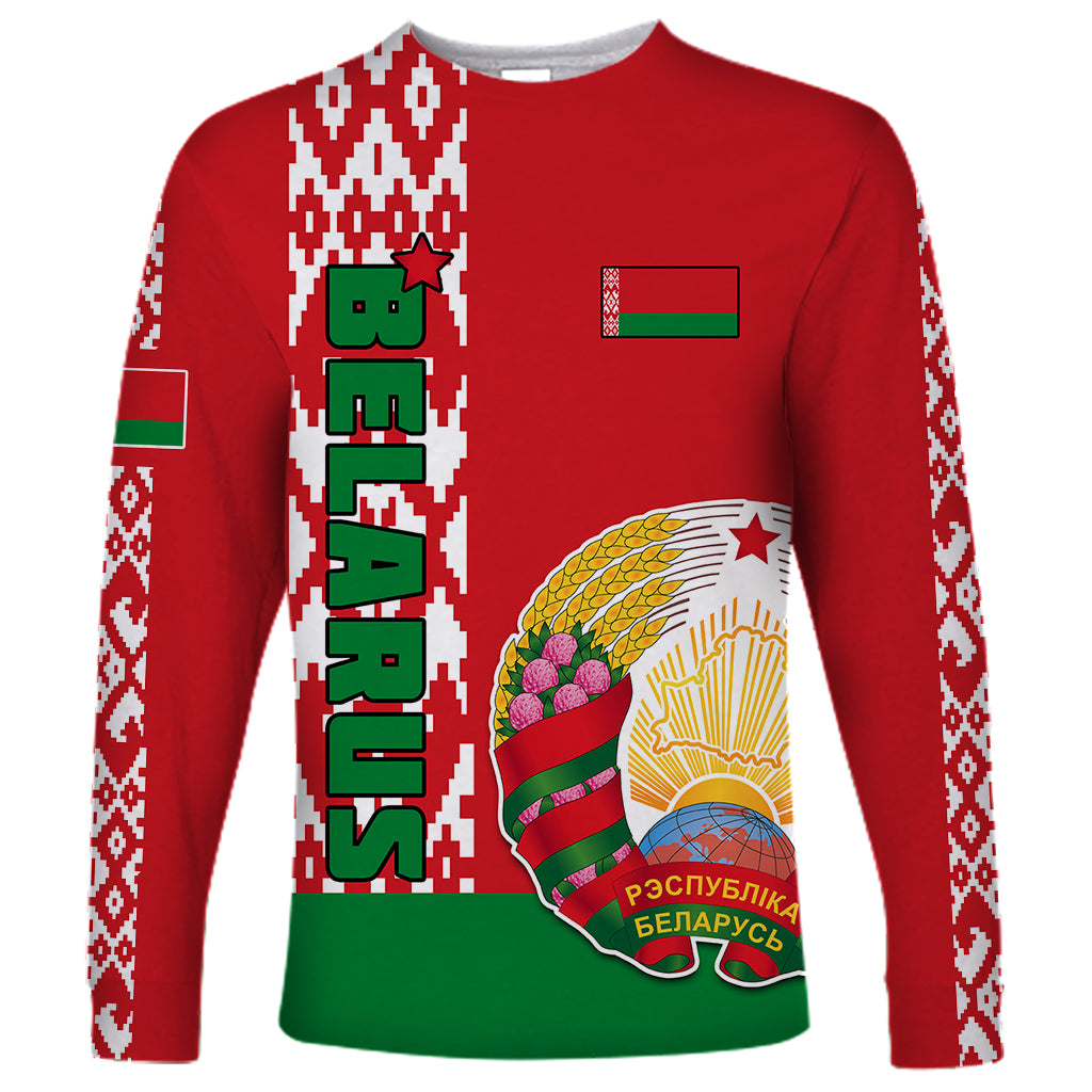 Custom Belarus Long Sleeve Shirt Belarusian Coat Of Arms Flag Style - Wonder Print Shop