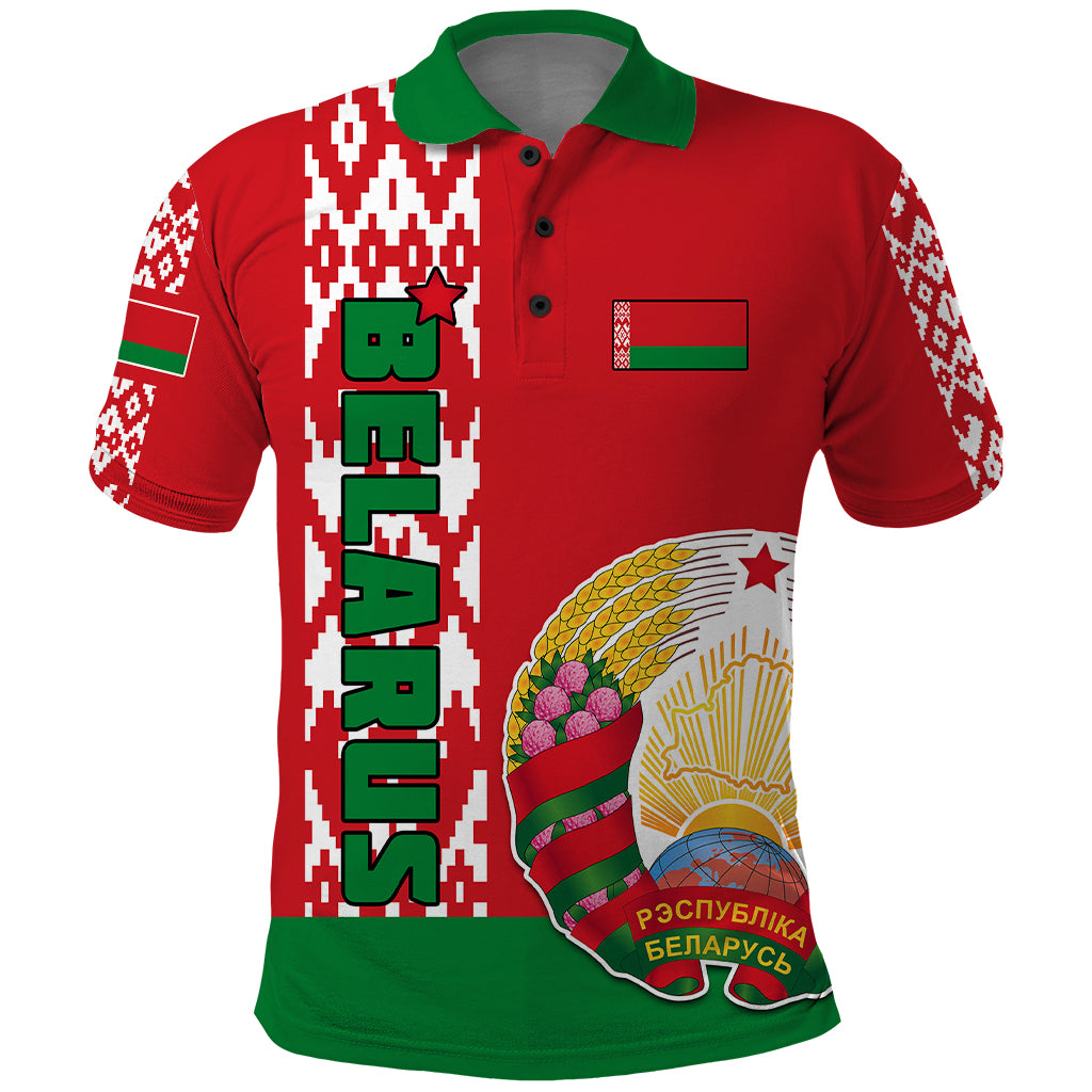 Custom Belarus Polo Shirt Belarusian Coat Of Arms Flag Style - Wonder Print Shop