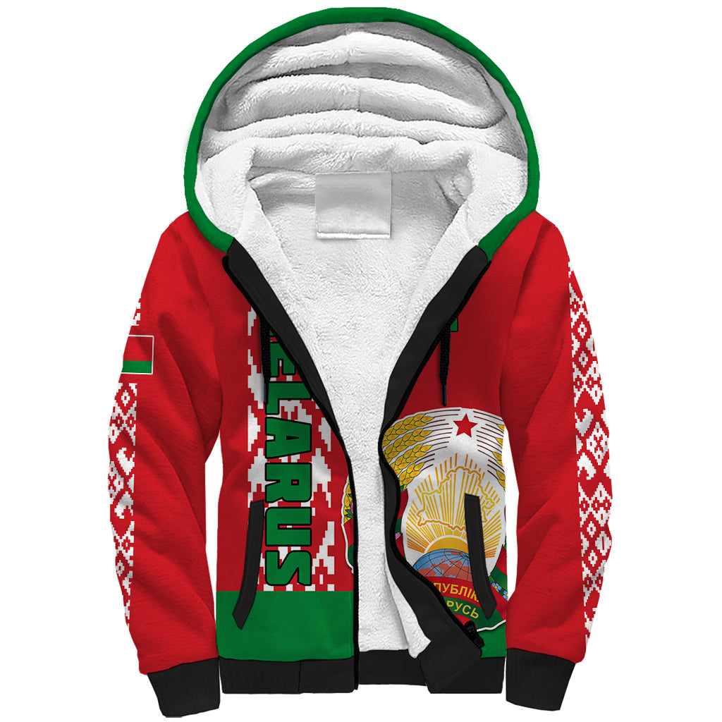 Custom Belarus Sherpa Hoodie Belarusian Coat Of Arms Flag Style - Wonder Print Shop
