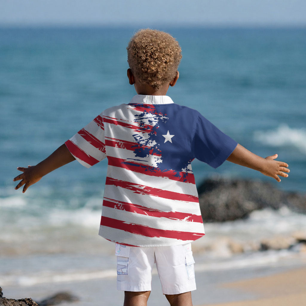 Liberia Flag Kid Hawaiian Shirt Grunge Stylized LT01