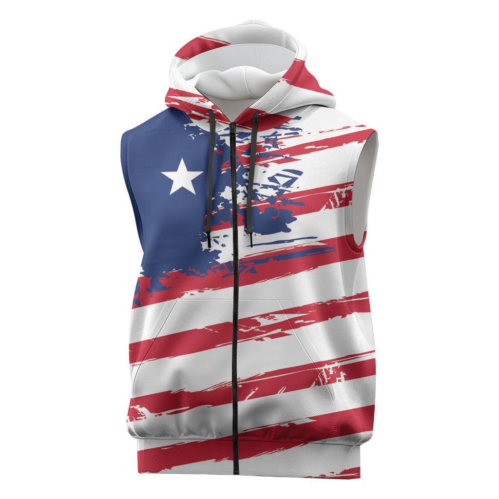 Liberia Flag Sleeveless Zip Hoodie Grunge Stylized