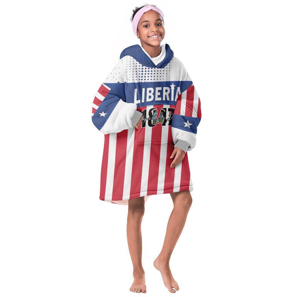 Personalized Liberia 1847 Kid Wearable Blanket Hoodie Happy Independence Day