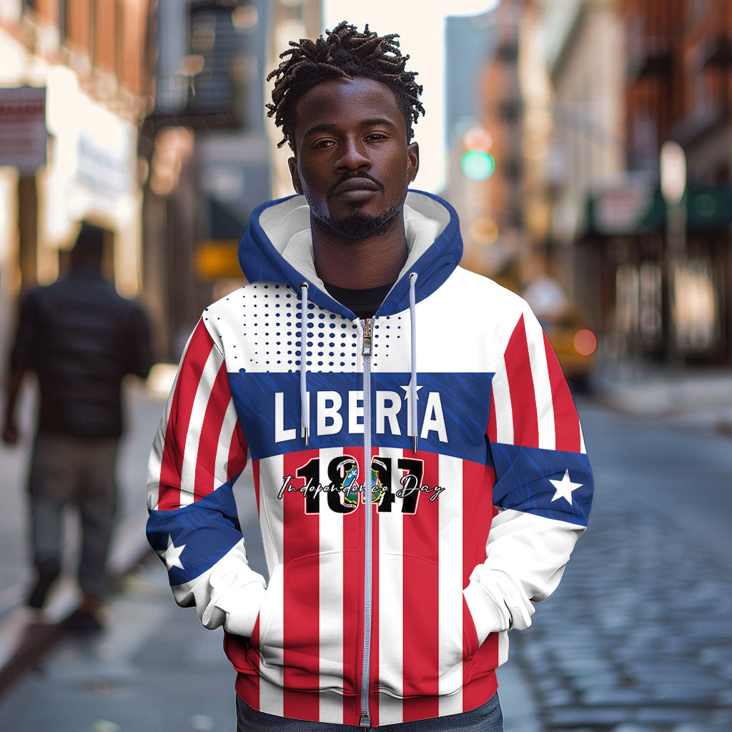 Personalized Liberia 1847 Zip Hoodie Happy Independence Day