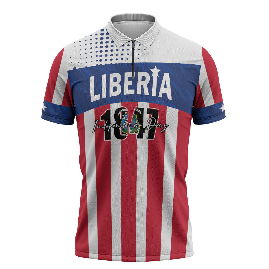 Personalized Liberia 1847 Zipper Polo Shirt Happy Independence Day