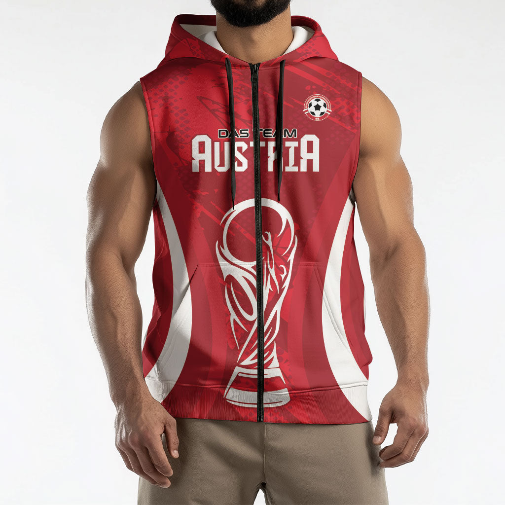 Custom Austria 2026 World Football Sleeveless Zip Hoodie Immer wieder Osterreich