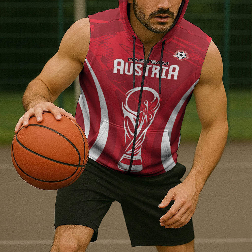 Custom Austria 2026 World Football Sleeveless Zip Hoodie Immer wieder Osterreich