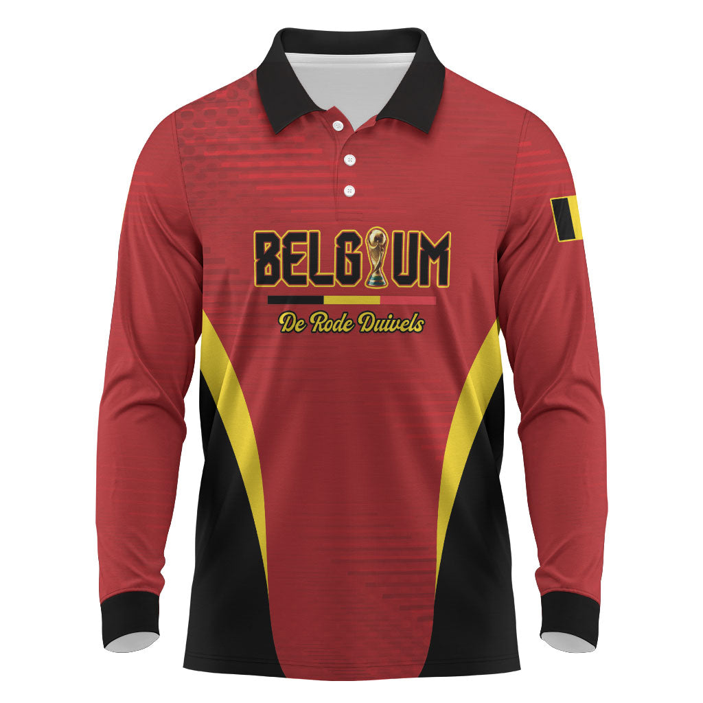 Custom Belgium 2026 World Football Long Sleeve Polo Shirt De Rode Duivels Go Champions