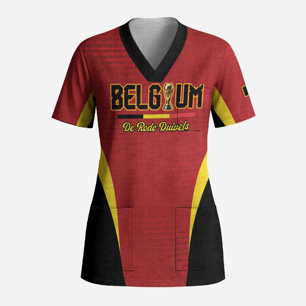 Custom Belgium 2026 World Football Scrub Top De Rode Duivels Go Champions