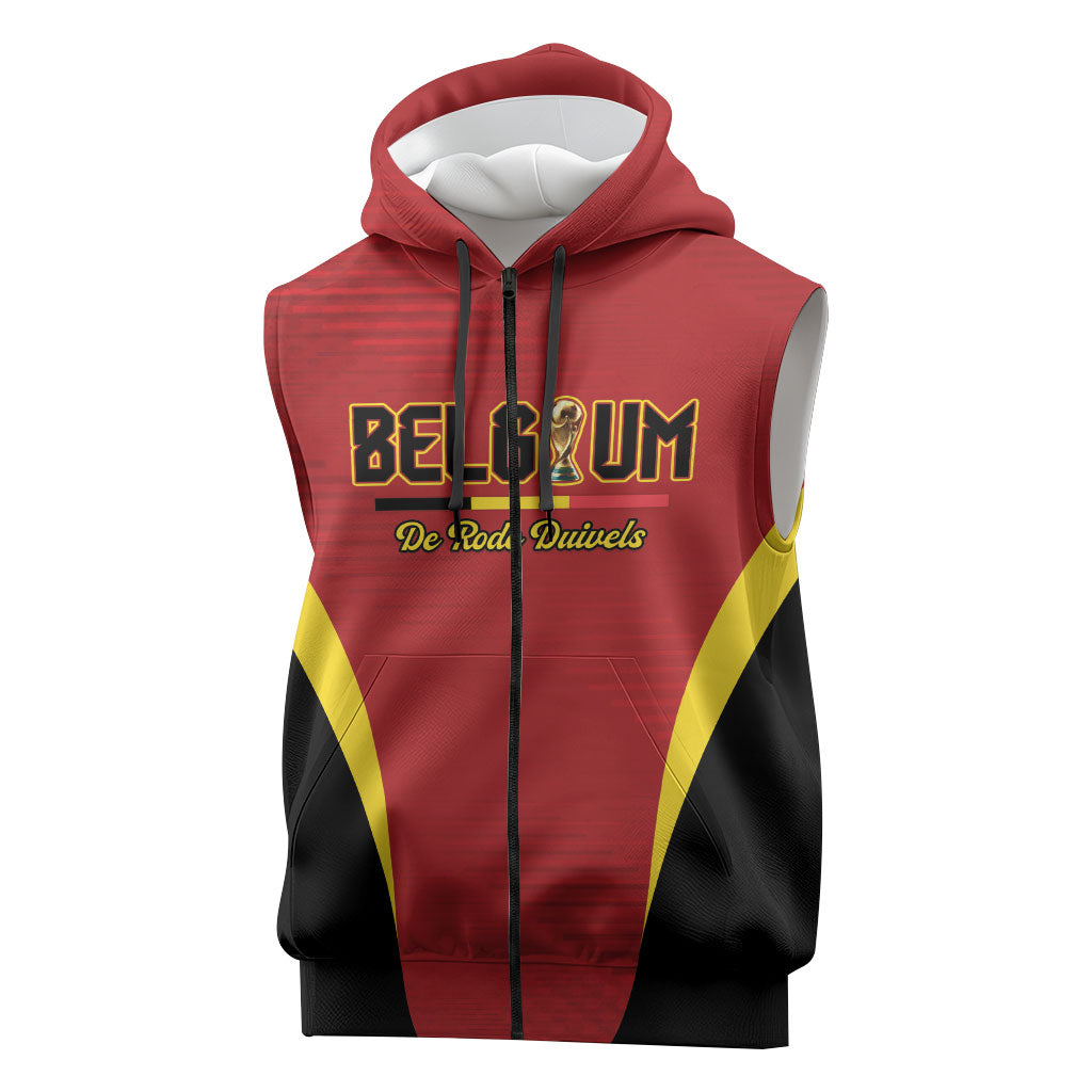 Custom Belgium 2026 World Football Sleeveless Zip Hoodie De Rode Duivels Go Champions