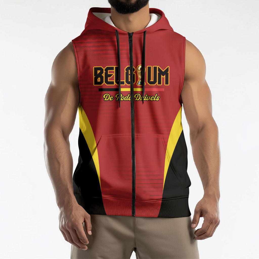 Custom Belgium 2026 World Football Sleeveless Zip Hoodie De Rode Duivels Go Champions