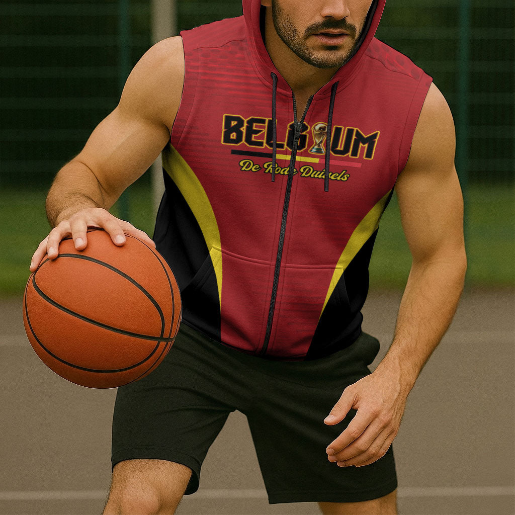 Custom Belgium 2026 World Football Sleeveless Zip Hoodie De Rode Duivels Go Champions