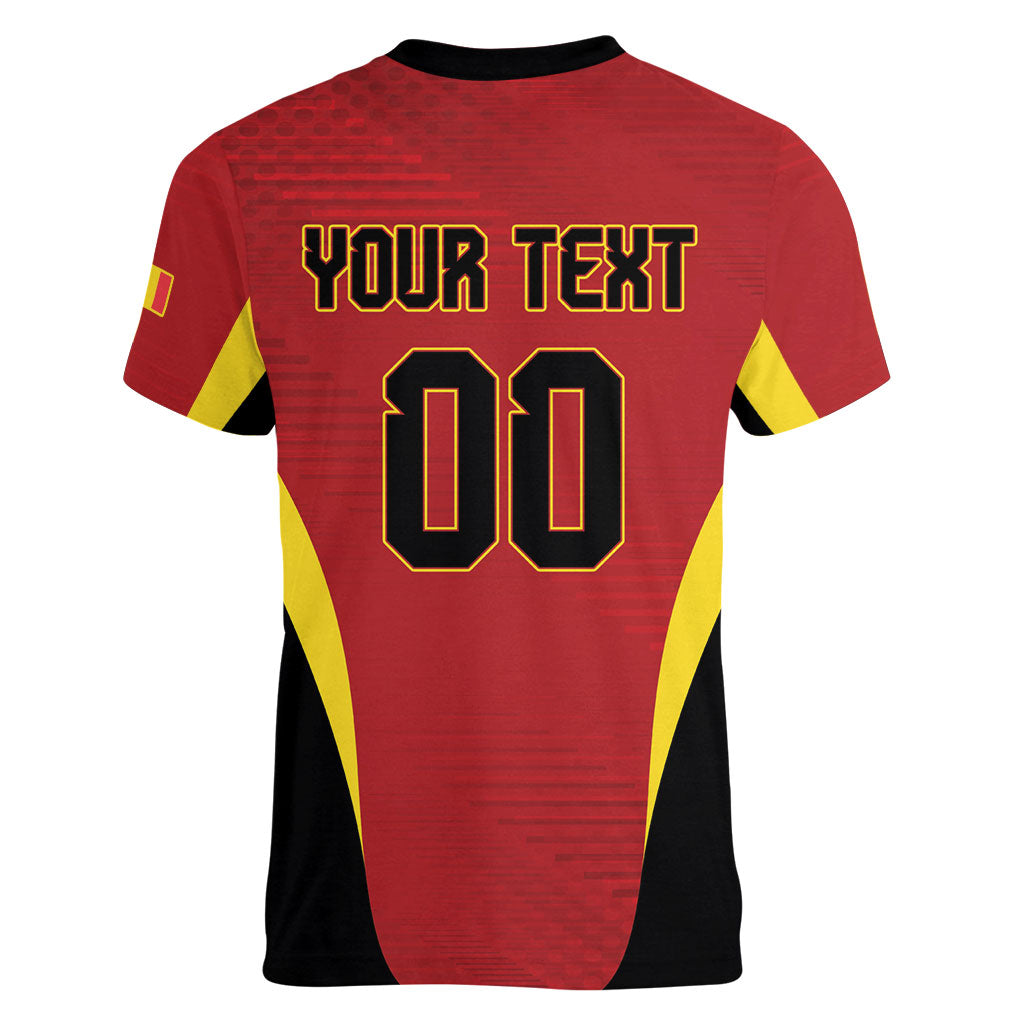 Custom Belgium 2026 World Football Women V-Neck T-Shirt De Rode Duivels Go Champions