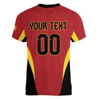 Custom Belgium 2026 World Football Women V-Neck T-Shirt De Rode Duivels Go Champions