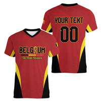 Custom Belgium 2026 World Football Women V-Neck T-Shirt De Rode Duivels Go Champions